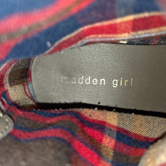 Madden Girl Galeriaa Brown Pari Gray Faux Leather Lace-Up Boots Plaid Lining 10M - Picture 4 of 9